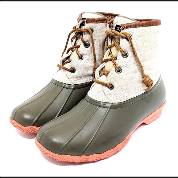 Sperry Duck Winter/Rain Boots, orange/green-brown/tan, size W8, Waterproof, EUC! - Picture 3 of 10